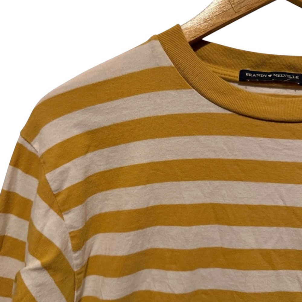 Brandy Melville Mustard Yellow Striped Long Sleeve Tee Italy Y2K Skater Coastal - Picture 3 of 7